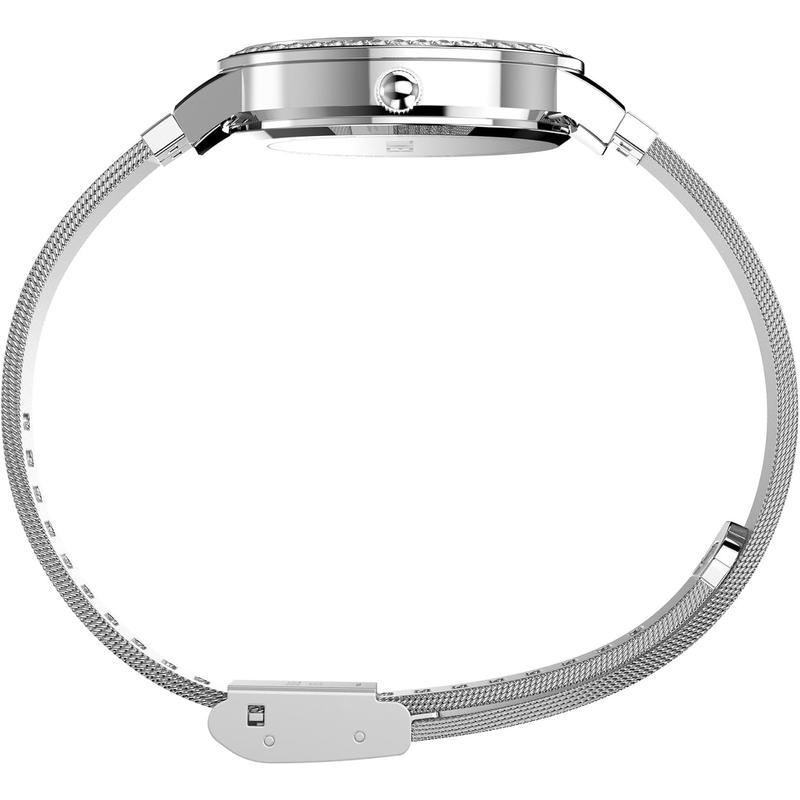 Timex 女士石英金属表欧美时尚银色表带珍珠母贝镶钻腕表高清大图