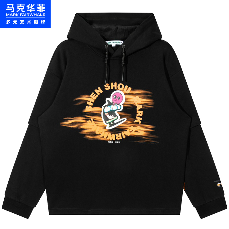马克华菲连帽卫衣男2022秋季妙手回潮新款印花假两件上衣潮流