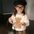 女童毛衣洋气2023秋冬新款加绒加厚上衣儿童时髦卡通针织打底衫潮 110码 米白-小熊毛衣