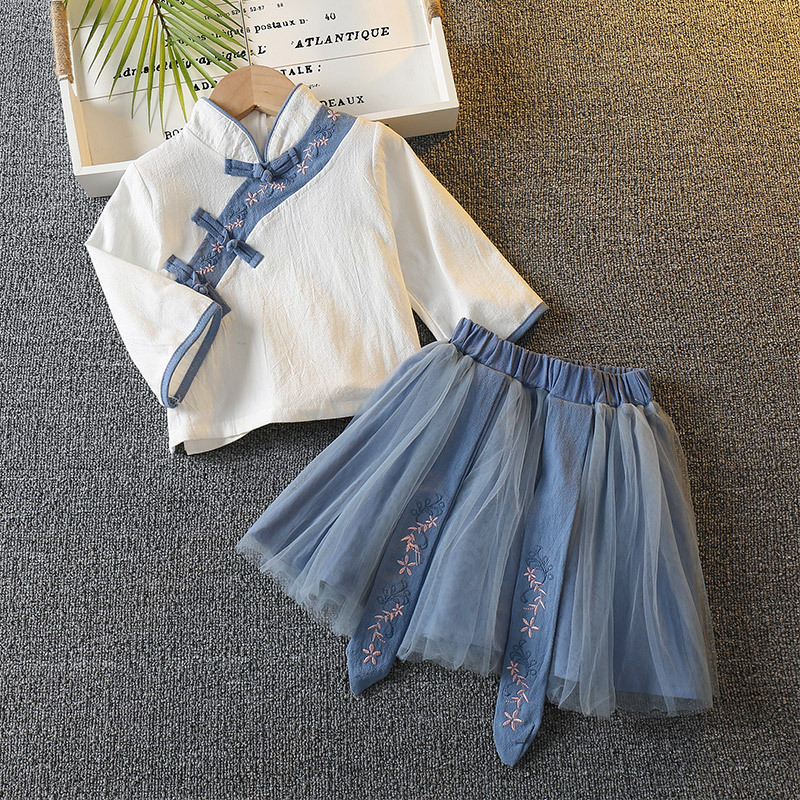 白色[男] 100 男童汉服春秋季古装女童表演服姐弟装儿童夏季薄款中国