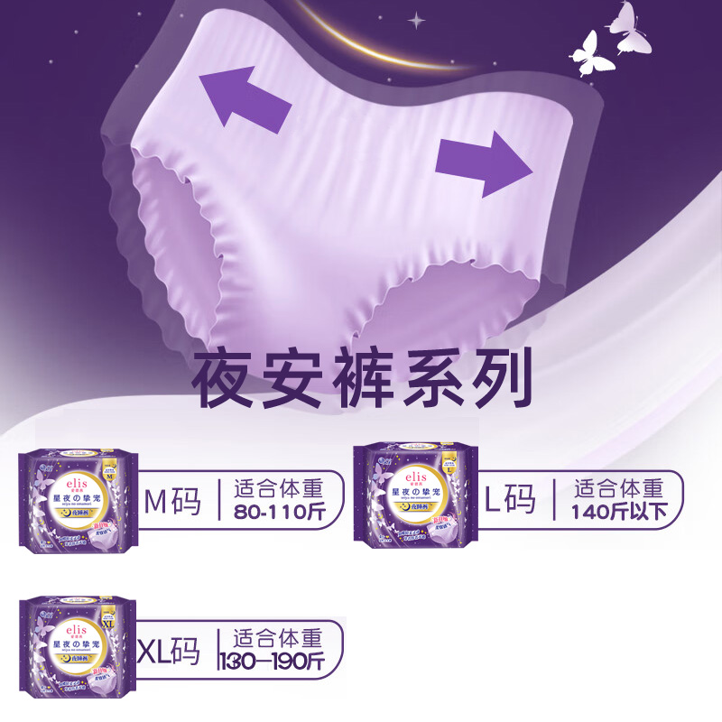 elis爱璐茜大王安睡裤L码 2片装*5包 星夜挚宠安心裤棉柔夜安裤卫生巾夜用加长防漏(适用臀围85-105cm)高清大图