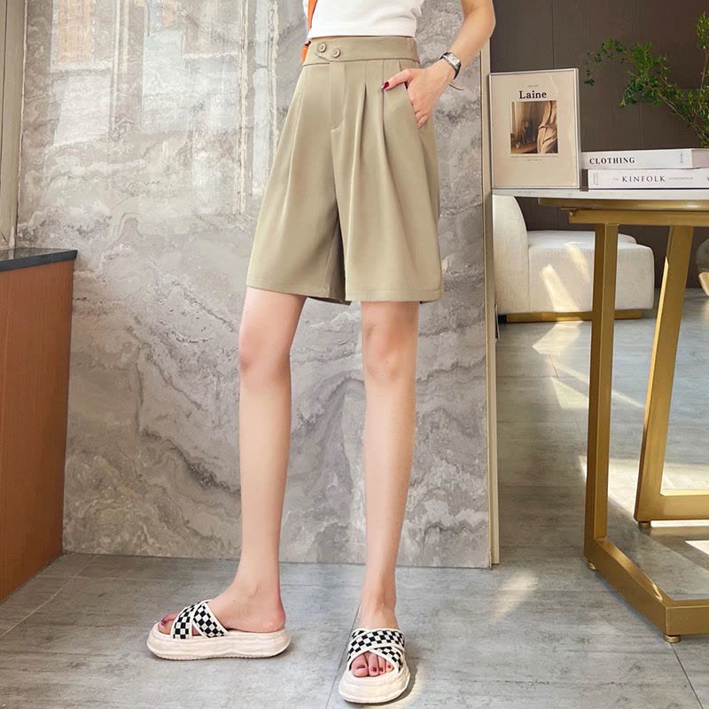 美动态高腰宽松西装短裤2022夏季新款胖mm显瘦港味休闲直筒五分裤图片