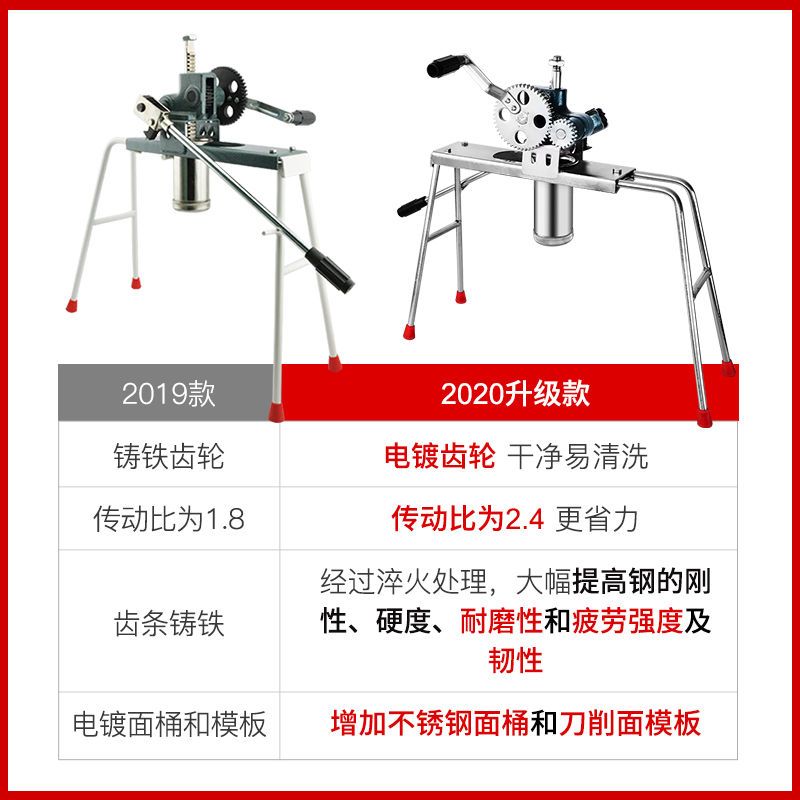 省力双齿轮家用饸饹机手动饸烙粉条压面机河洛压面条机器手摇河捞|4模板双齿轮加长面桶