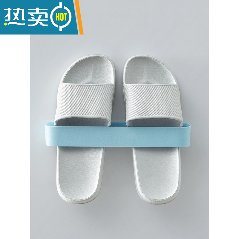 敬平浴室拖鞋架壁挂式免打孔卫生间吸壁式置物架收纳器厕所放鞋架子 粉色(单个装)浴室置物架高清大图