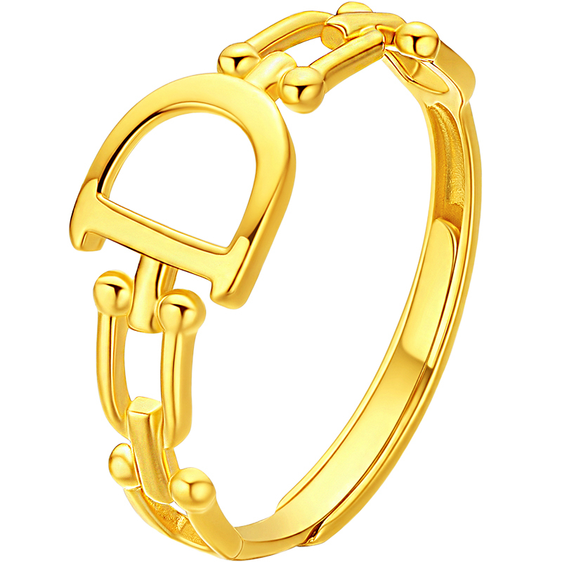 新金珠宝黄金戒指5g硬金d字戒指环活口awj5jz22021x1042