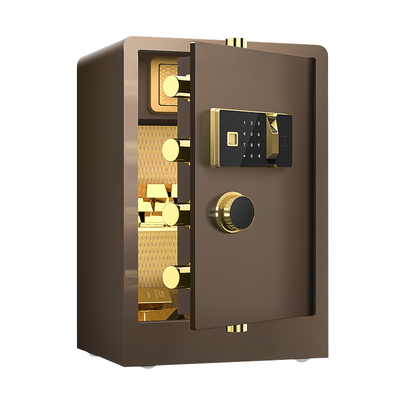 臻远ZY-NW-BXGS-38全钢实心保险柜办公防盗保险箱 高60cm带轮子咖色指纹款