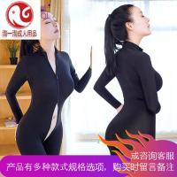 拉链开档连体丝袜全身无缝加厚长袖情趣紧身衣夜店火辣诱惑黑