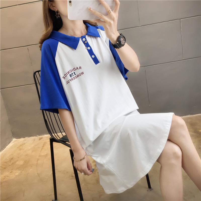 T恤裙女宽松韩版中长款2019新款红设计感体恤连衣裙图片