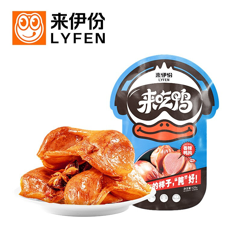 来伊份香辣鸭胗125g鸭肫肉干肉脯卤味鸭肉下酒菜夜宵熟食卤味香辣味独立包装 苏宁超市自营零食