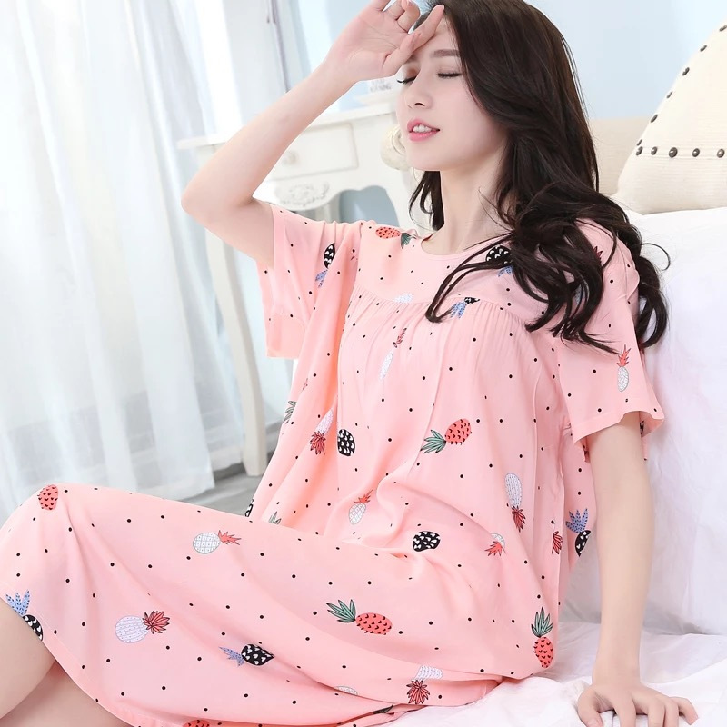 莆兮思puxisi(200斤内可穿)睡衣女夏季棉绸加肥加大长款睡裙女大码家居服孕妇