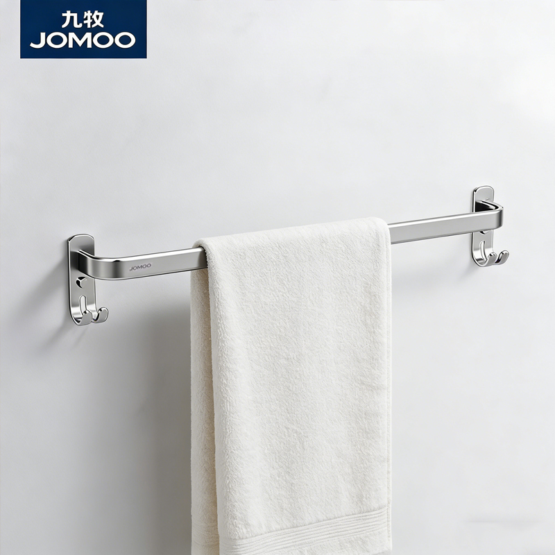 九牧(JOMOO)卫浴毛巾架太空铝单杆浴巾架家用卫生间浴室五金挂件不锈钢架9301108高清大图
