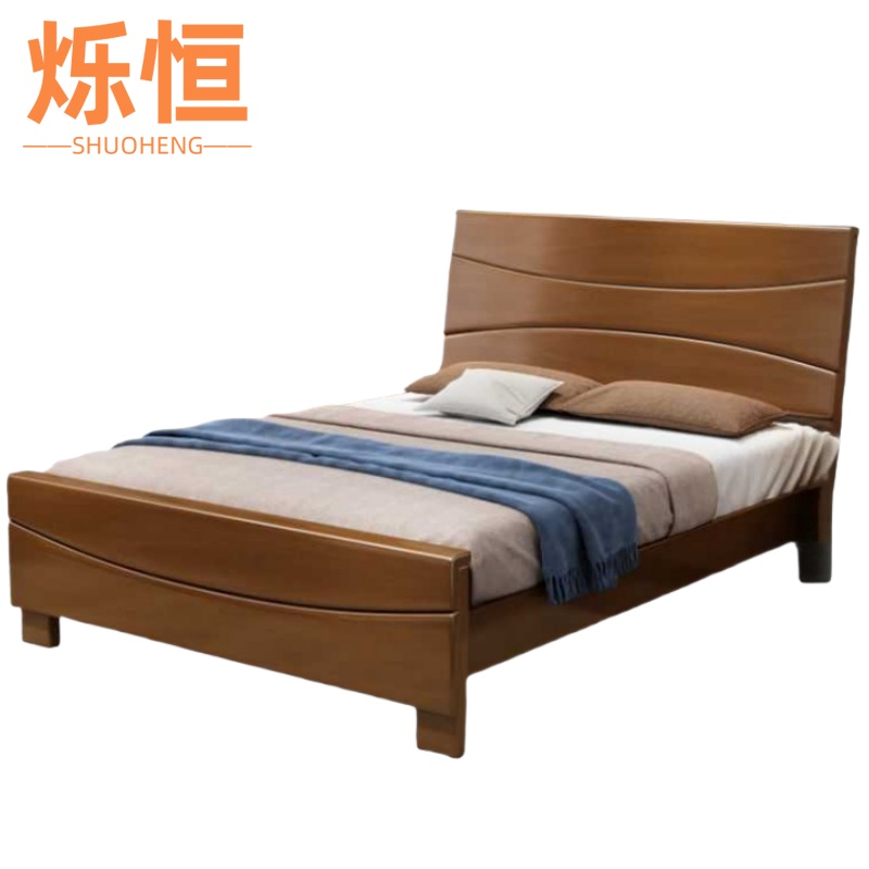 烁恒弯板床胡桃色高清大图