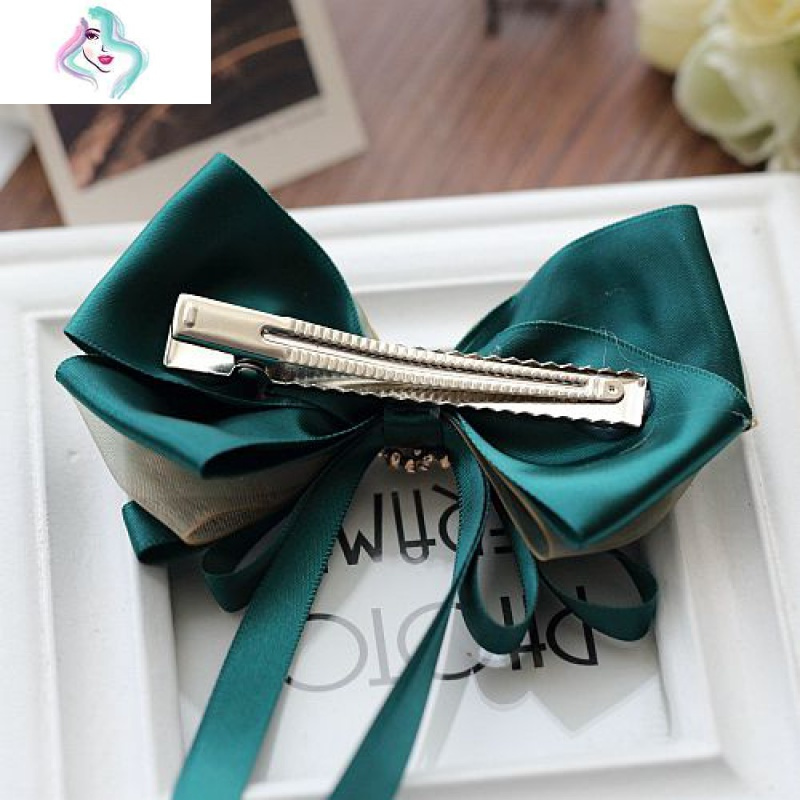 韩版绿色绢纱蝴蝶结发夹diy发饰头花学院风发卡手工你那么美配加厚8cm