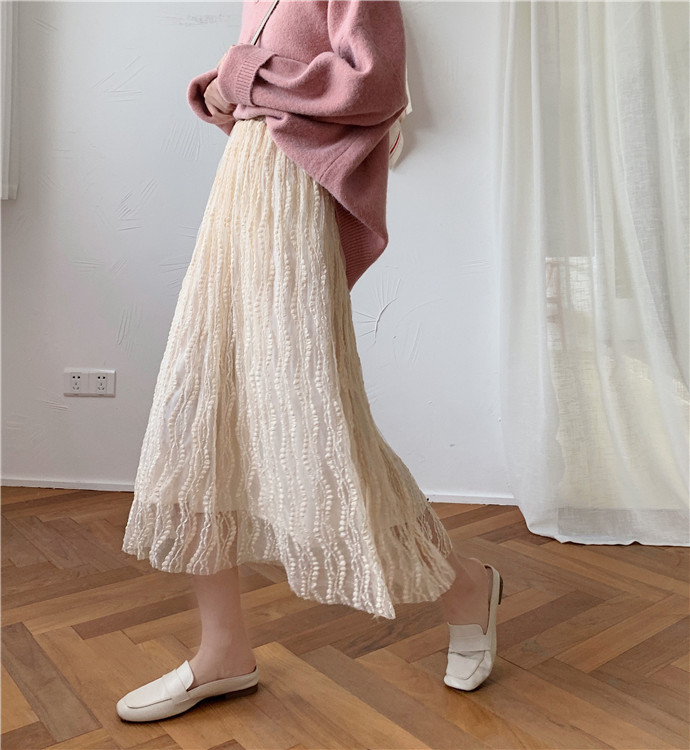 暖青汇150小矮个子蕾丝高腰半身裙纱裙洋气中长女秋冬装穿搭配毛衣显
