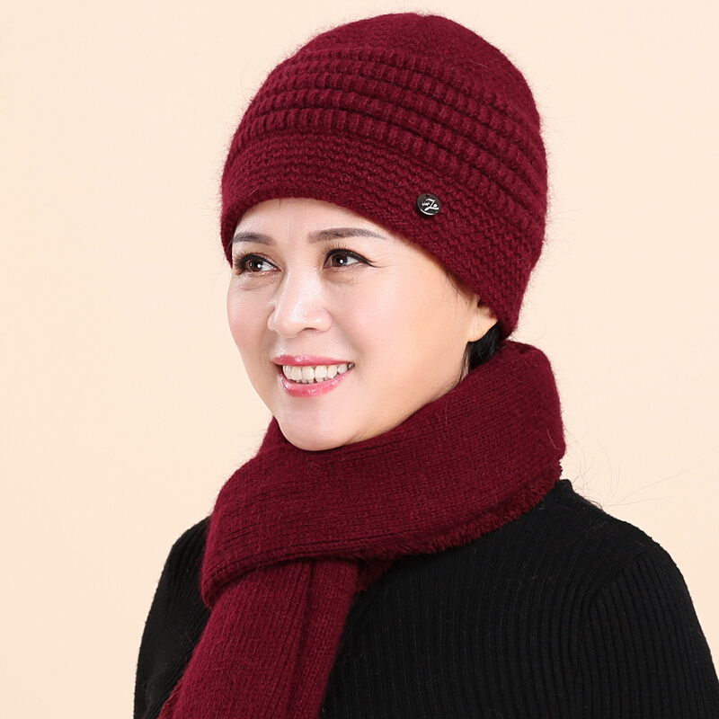 中老年女士帽子秋冬天妈妈帽保暖帽子中年奶奶帽毛线帽老人针织帽