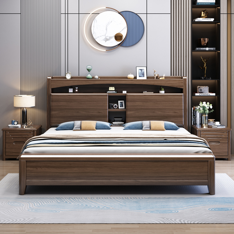 百冠环球金丝檀木实木床1.8米新中式双人床加厚大床现代简约1.