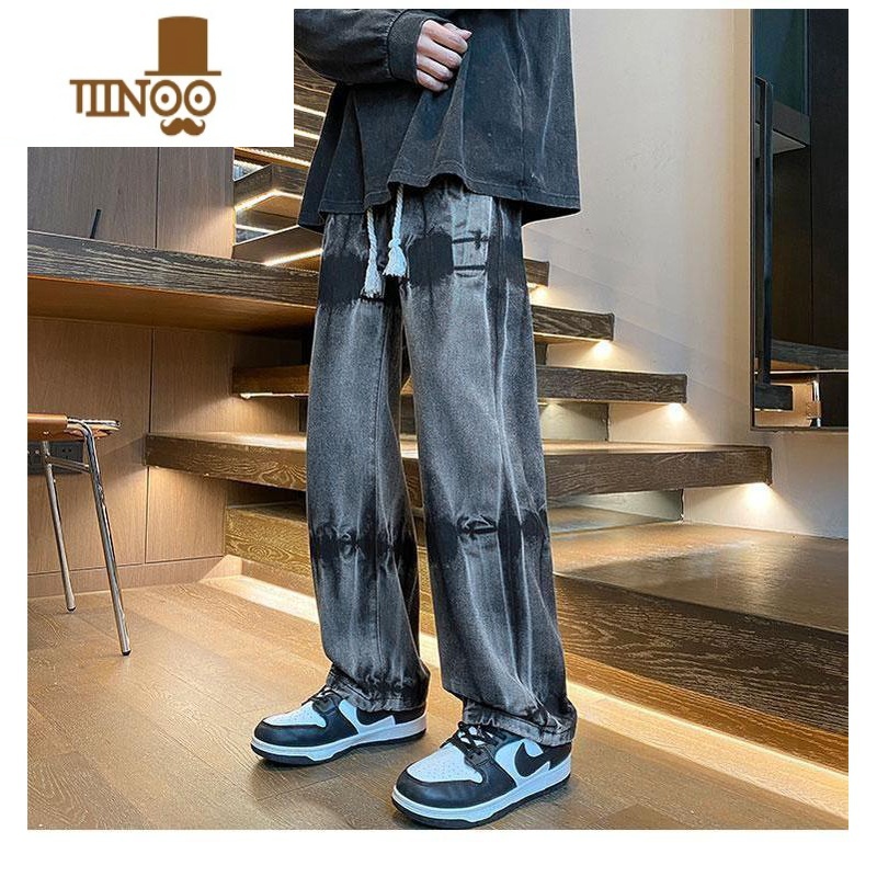 YANXU痞帅美式hiphop牛仔裤男款直筒宽松长裤潮牌痞帅美潮高街裤痞高清大图