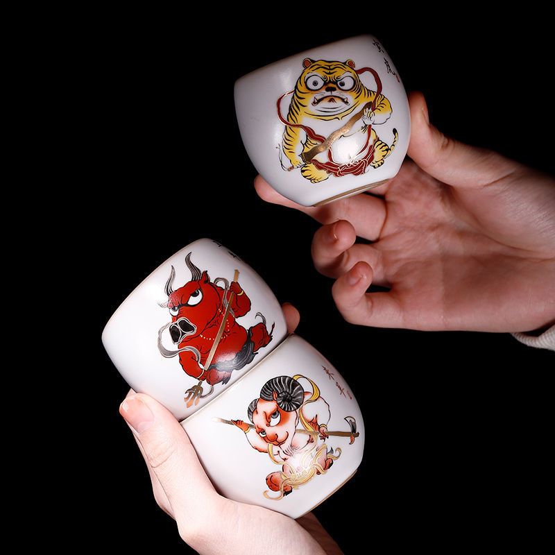 陶瓷茶杯个人杯主人茶杯高档单杯子十二生肖茶杯建盏家用闻香茶杯牛单