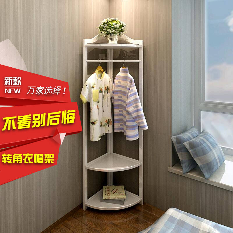 衣帽架落地卧室挂衣架家用落地式转角实木置物架简易挂衣服架子高清大图
