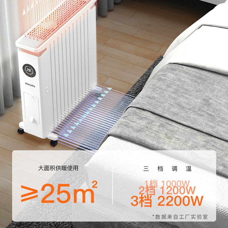 飞利浦(PHILIPS) 取暖器 电油汀家用电暖器片油丁防烫速热加湿电暖气机大面积12片AHR3144YS智能遥控款