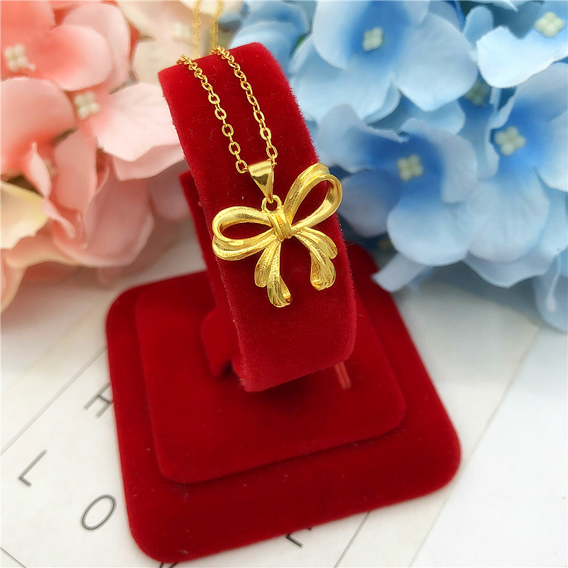 新款仿沙金项链女久不掉色 24K镀金磨砂蝴蝶结吊坠仿黄金婚庆饰品送女朋友老婆情人节七夕生日礼物 磨砂蝴蝶结项链