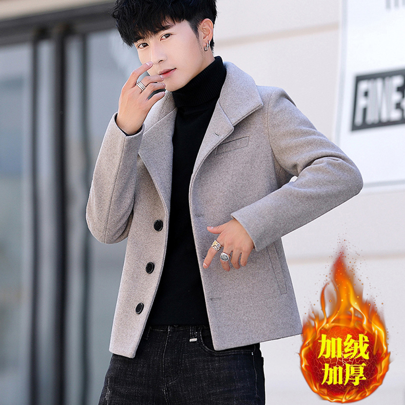 suntek男士韩版呢子夹克男加绒加厚妮子外套休闲发型师冬季毛呢短款