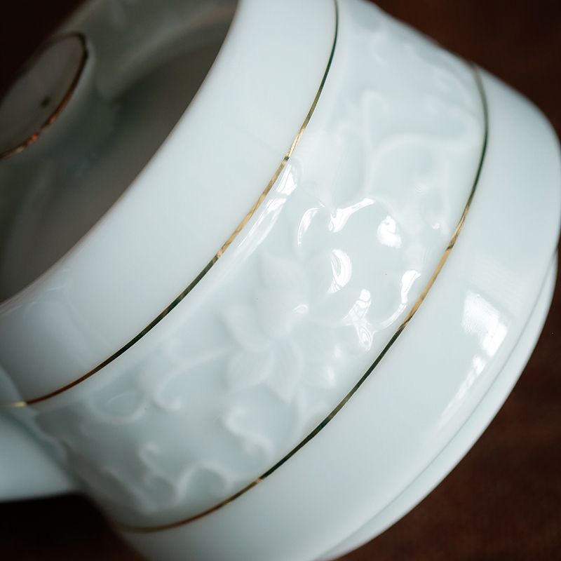 苏氏陶瓷茶盘茶托青瓷茶具套装手绘描金提梁功夫茶具一茶壶六茶杯