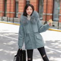 2023年冬装新款可拆卸毛领宽松连帽抽绳加绒加厚派克服显瘦外套女 M 浅蓝色