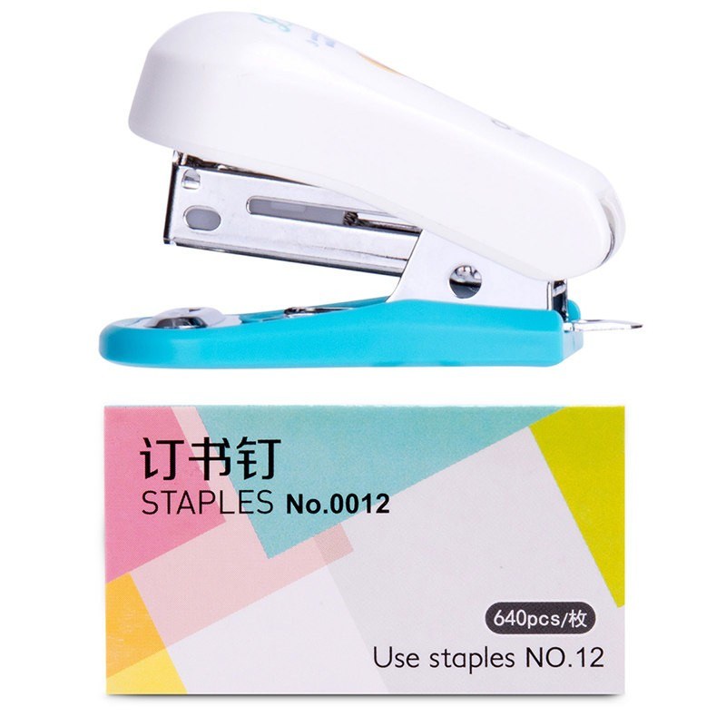 得力0352订书机套装迷你卡通可爱订书机12#钉书针学生文具