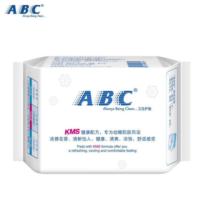 ABC卫生护垫丝薄透气棉柔亲肤清凉舒爽KMS健康配方163MM 22片