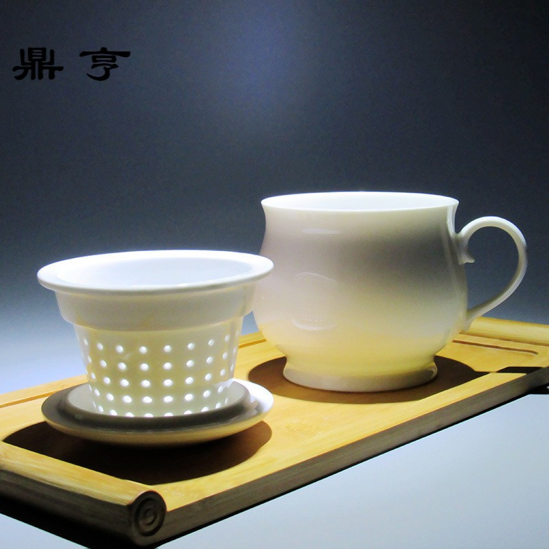 鼎亨陶瓷茶杯带盖带过滤泡茶杯办公室大容量茶水分离马克杯同心杯