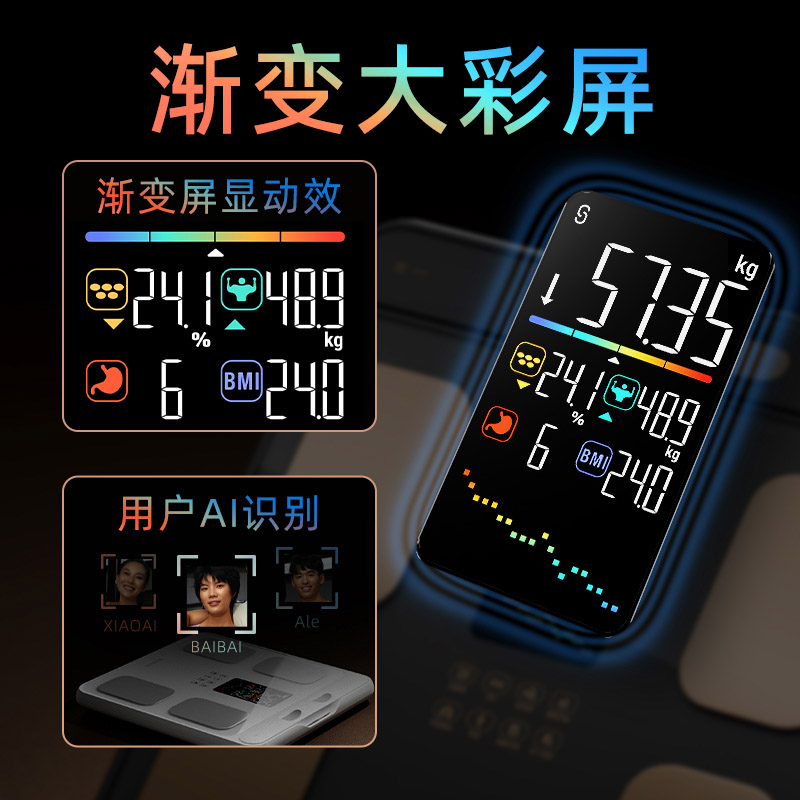 沃莱 八电极智能彩屏体脂秤FG2415LB灰色高清大图