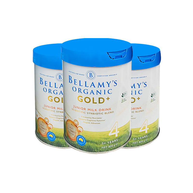 [有效期至24年8月]澳大利亚Bellamy贝拉米GOLD金装有机婴儿配方奶粉4段800g*3罐装