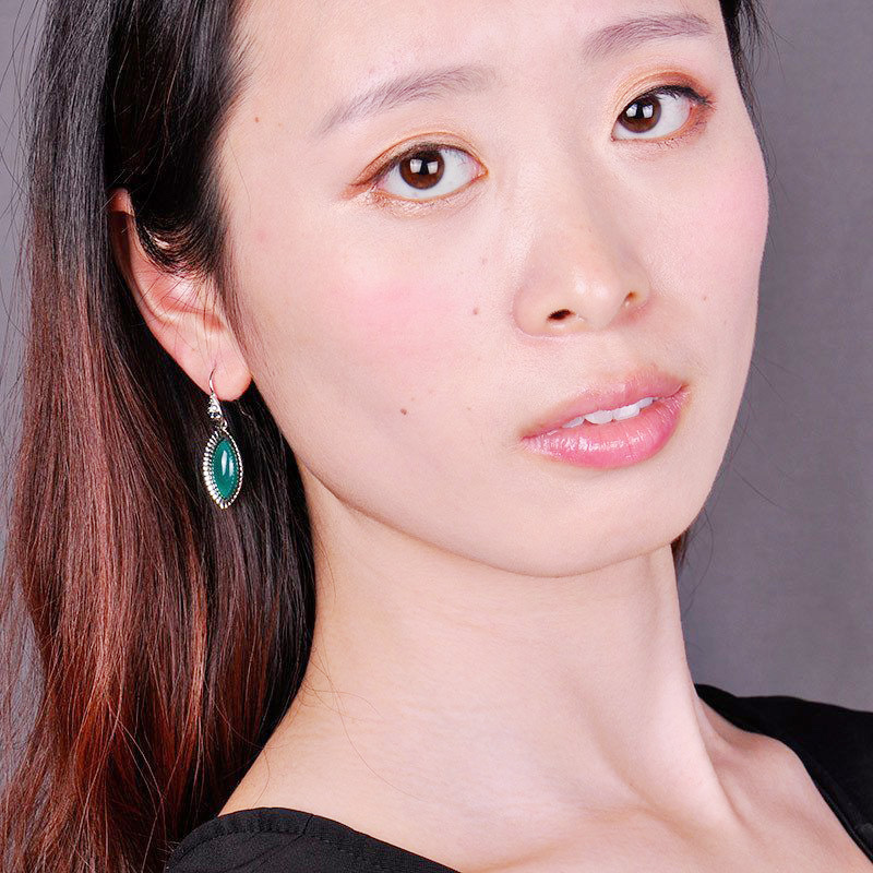 梦克拉 Mkela 绿玛瑙耳环银镶嵌复古S925银正品长款 绿眸 银耳环女流苏式 民族风 耳饰 玛瑙 女士 镶嵌宝石