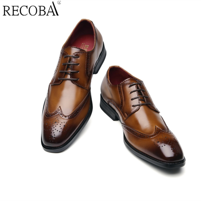 雕花布洛克英伦真皮商务正装皮鞋男士系带德比鞋尖头青年