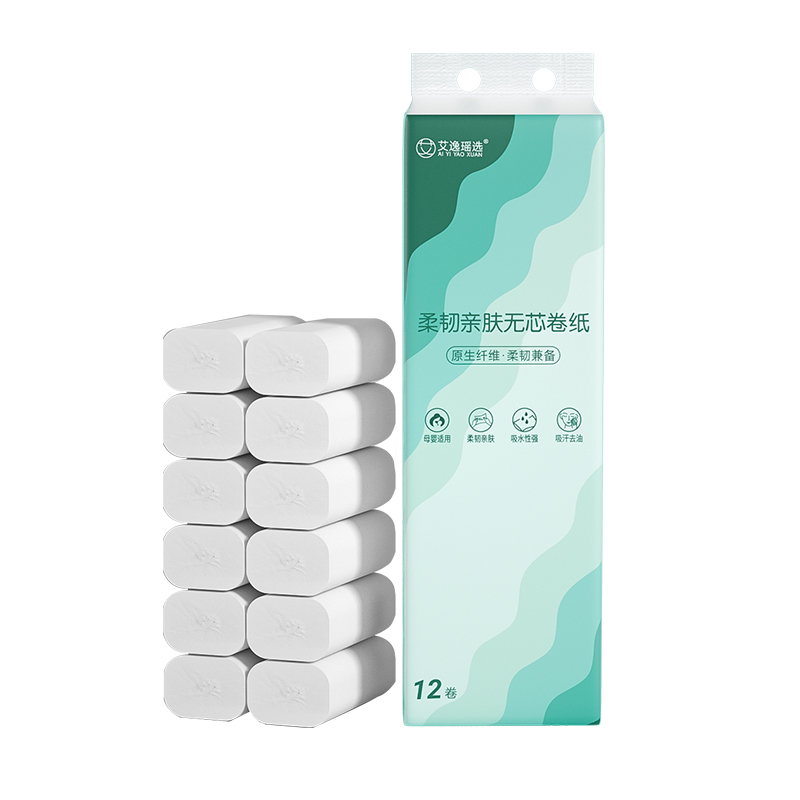 艾逸瑶选柔韧亲肤无芯卷纸12卷800克AYYX800-12 餐巾纸卫生纸面巾纸家用纸巾!