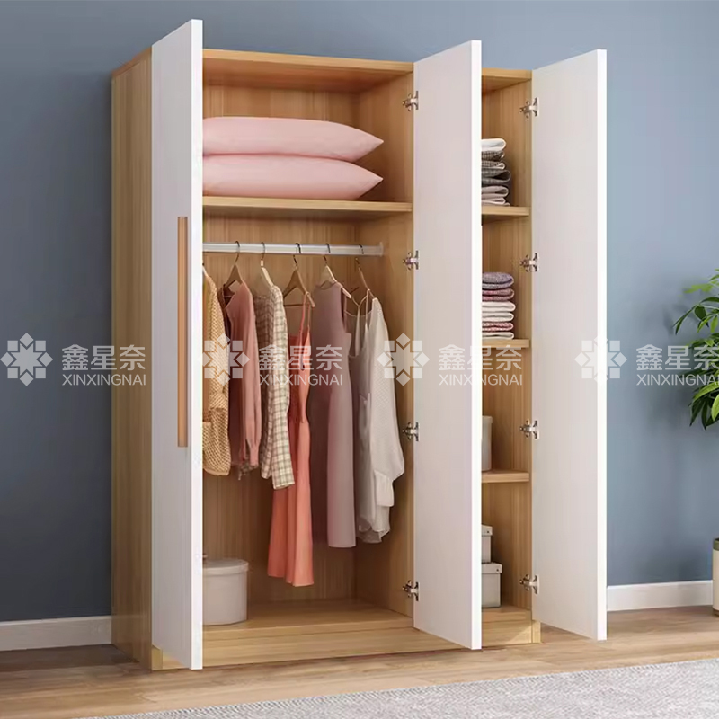 鑫星奈XXN4022327简约木质衣柜三门衣柜衣服收纳柜 浅胡桃白门