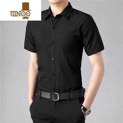 YANXU白衬衫男士长袖免烫商务职业正装伴郎短袖蓝黑色衬衣男西装工装寸 黑色单件 4XL码160--175斤