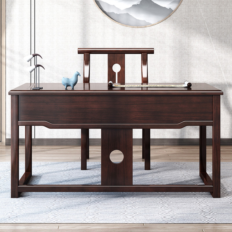 采百木(caibaimu)新中式全实木乌金木书桌书架家用办公电脑写字书法画