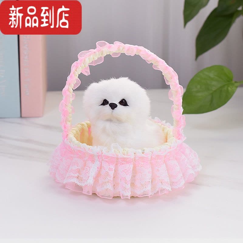 真智力花边篮子会叫仿真猫咪玩偶公仔小兔小狗儿童玩具动物模型生日礼物 (会叫)花边提篮小小猫黄头仿真食物图片