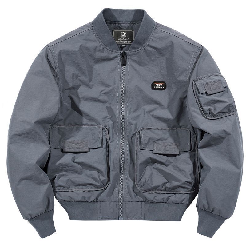 JPDUN外套男薄春秋新款大码多口袋棒球服飞行员男士夹克