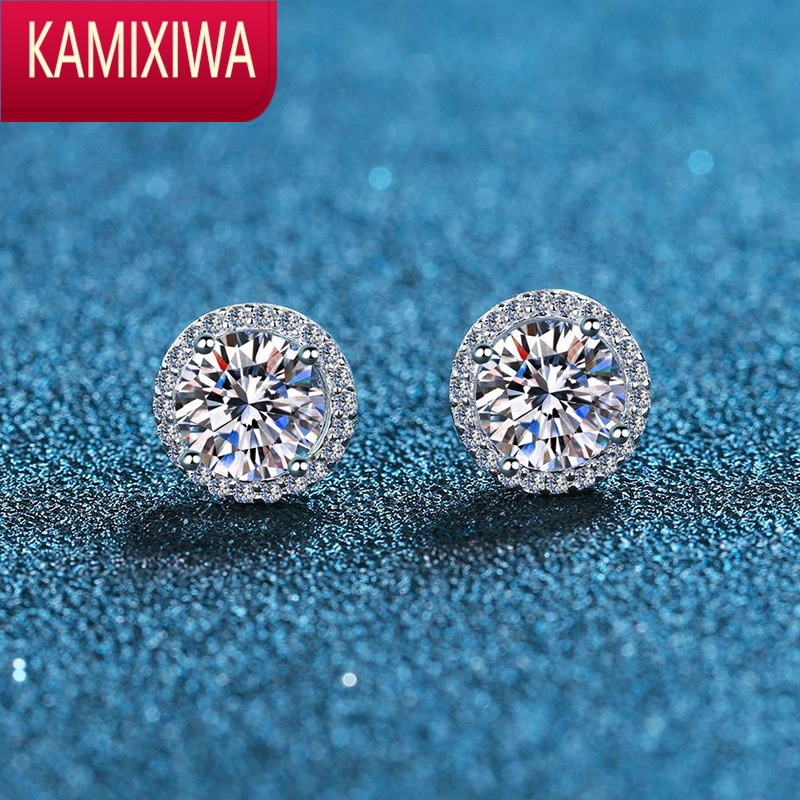 kamixiwapt950铂金莫桑石耳钉女白金仿钻石耳环超闪银耳饰生日礼物