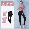 瑜伽服女健身房跑步套装运动服网红透气瑜伽服上衣套装_840 XXL【建议：135-150斤左右】 梅沙三件套【短袖】TC22113