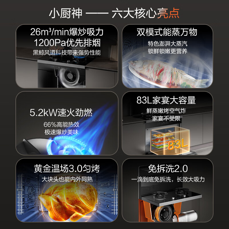 老板ROBAM 9GC11A集成灶 4.9KW大火力 一级能效触控蒸烤一体深罩设计集成灶天然气右排风高清大图