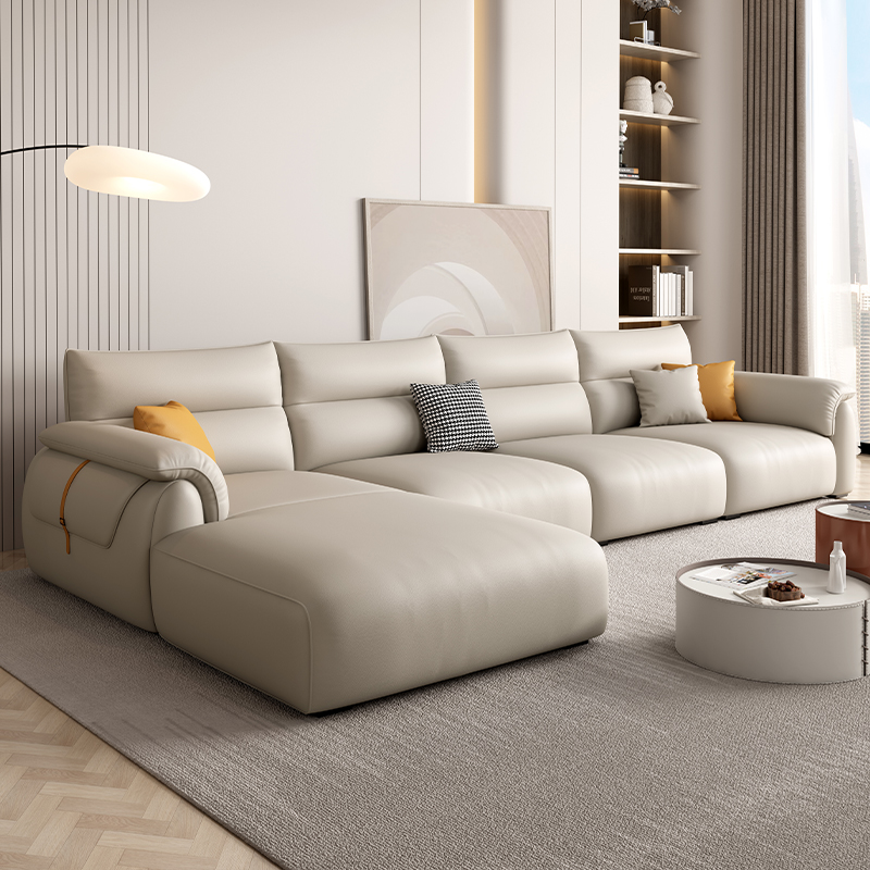 欧梵森 沙发 奶油风真皮沙发客厅小户型轻奢极简意式北欧直排皮艺沙发组合客厅家具网红沙发2022新款沙发套装高清大图