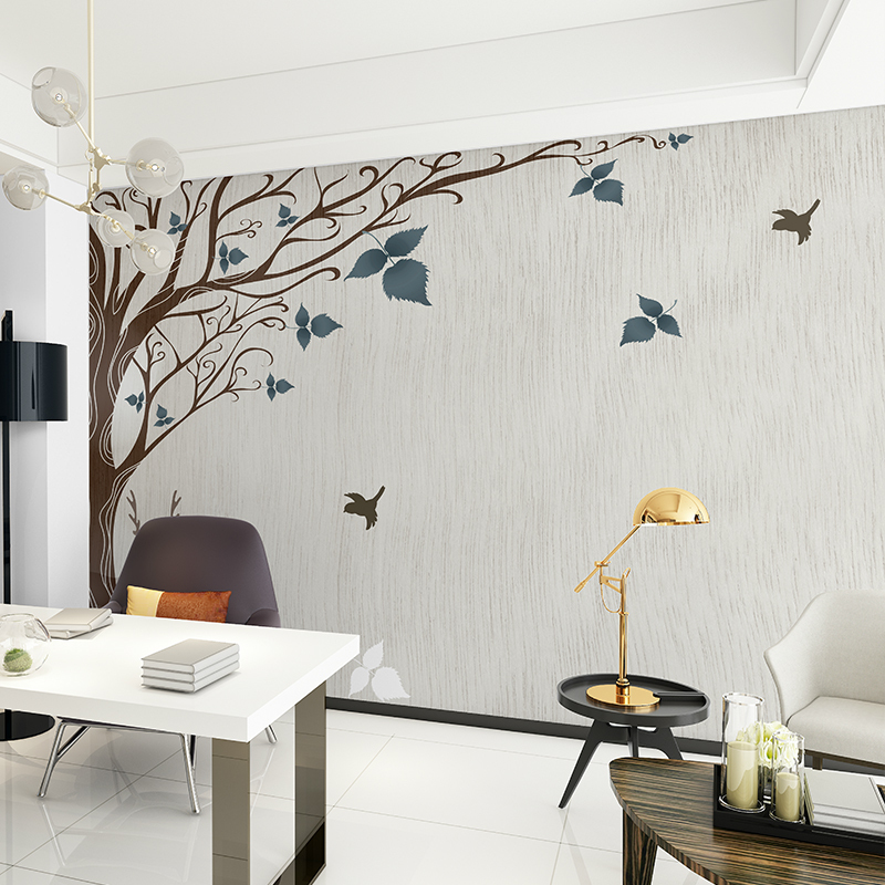 现代简约落叶麋鹿电视背景墙壁画手绘卧室壁纸定制客厅书房墙纸