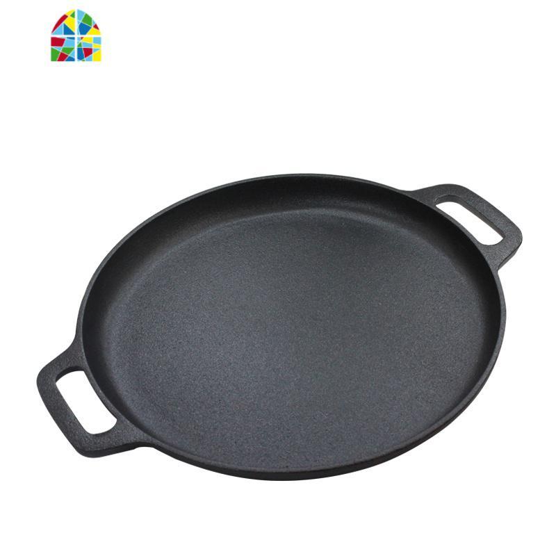 铸铁平底锅煎饼锅煎饼果子工具烙饼锅生铁鏊子加厚不粘锅家用煎锅 FENGHOU 33cm+手套+工具4件