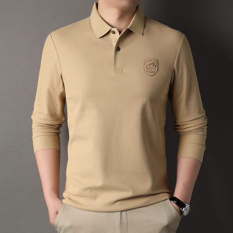 品牌全棉透气时尚潮polo翻领男士长袖t恤2023年秋款纯色男装体恤