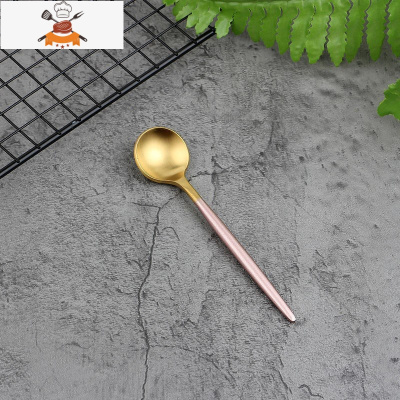 北欧ins不锈钢勺子筷子牛排刀叉子餐具套装家用酒店刀叉勺三件套 敬平 金粉色咖啡勺W33AQF