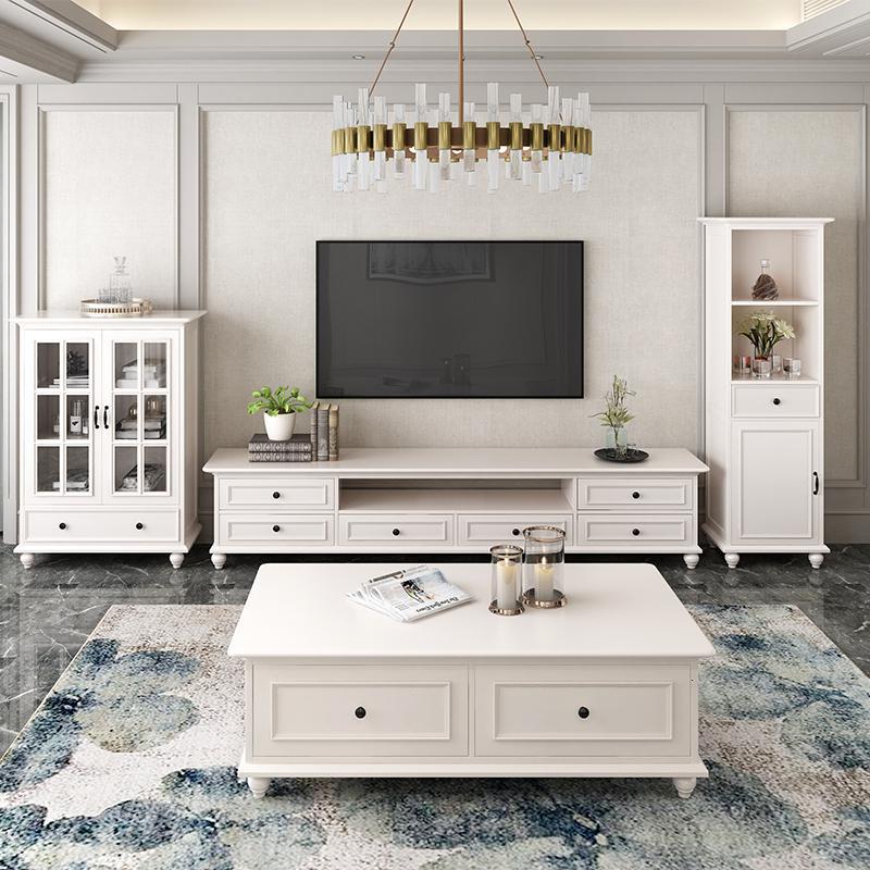 轻奢闪电客美式电视柜茶几组合小户型卧室客厅白色实木现代简约套装